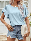 Women’s Hollow Out Ruffle Sleeve Casual T-Shirt