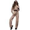 Solid Color Zipper Drawstring Top and Trousers Set