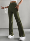 Solid Color Ribbed Knit Bell Bottom Pants