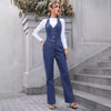 Casual High Waist Straight Leg Denim Jumpsuit