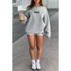 Round Neck Long Sleeve Loose Sweatshirt High Waist Print Tight Shorts Set