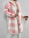 Loose Open Buckle Collared Plush Plaid Coat