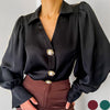 Casual Loose Satin Lantern Sleeve Women’s Shirt