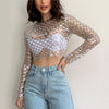 Sexy Mesh Beaded Sequined Long-Sleeved Top for Women