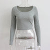 Casual Large Round Neck Long Sleeve Ribbed Top for Women