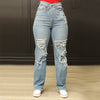 High Waist Ripped Straight-Leg Jeans