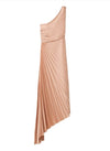 One Shoulder Sun Pleated Satin Dress