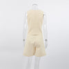 Beige Cotton Linen Sleeveless Vest Waistcoat Loose Two Piece Suit