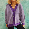 Casual Contrast Color V-Neck Stripe Cardigan