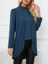 Faux Two-Piece Stand Collar Long Sleeve Top