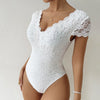 Solid Color Lace See-Through Deep V Plunge Neck Backless Jumpsuit