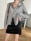 French Tight Waist Double Zipper Hooded Sweater