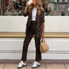 Leopard Print Casual Cardigan and Pants Set