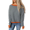 Off-Shoulder Striped Sweater with Contrast Trim