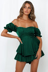 Solid Color Off-Shoulder Ruffle Sleeve Romper