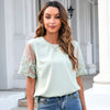 Elegant Round Neck Lace Chiffon Blouse for Women