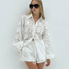 Cotton Embroidered Transparent Shirt with High Waist Shorts