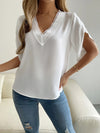 V-Neck Lace Short Sleeve Chiffon Top for Women