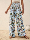 Printed Elastic Waist Wide Leg Pants