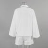 Casual Cotton Linen Long Sleeve Black White Contrast Shirt and Shorts Se