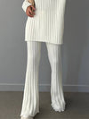 High Neck Ribbing Knitting Set Women Pullover Sweater Pants Woolen Two-Piece Set