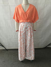 V-neck Short Shirt Top Suit Printed Office Wide Leg Pant Set