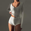 Sexy V-neck Long Sleeve & Super Short Shorts Set