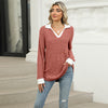 Women’s Contrast Lapel Long Sleeve Loose Fit Top