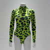 High Collar Long Sleeve Leopard Print Slim Fit Jumpsuit