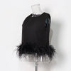 Hepburn Design Ostrich Feather Patchwork Solid Color Top