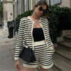 Striped Round Neck Knitted Cardigan Sweater Set