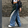 Contrast Color Striped Stitching Wide Leg Pants