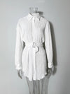 Pleated Long Sleeve Belted Shirt Dress