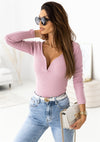 Casual Solid Color Long Sleeve V-Neck Slim Fit Pullover