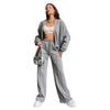 Solid Color Zipper Cardigan and Straight Pants Set