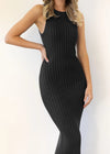 Fall Sleeveless Ribbed Split Sheath Dress