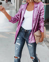 Sequined Collared Casual Blazer