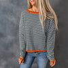 Off-Shoulder Striped Sweater with Contrast Trim