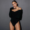 Off Shoulder V-Neck Crumpled Long Sleeve Jumpsuit