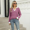 Women’s Contrast Lapel Long Sleeve Loose Fit Top