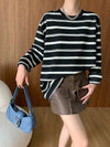 Casual Striped Black and White Loose Sweatshirt