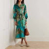 Vintage Print Collared Lantern Sleeve Dress