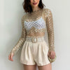 Sexy Mesh Beaded Sequined Long-Sleeved Top for Women