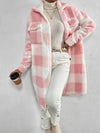 Loose Open Buckle Collared Plush Plaid Coat