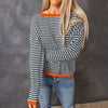 Off-Shoulder Striped Sweater with Contrast Trim