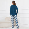 Women’s Round Neck Long Sleeve Top & Striped Printed Lace-Up Trousers Homewear Pajamas Set