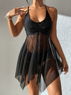 High Waist Mesh Swing Swimsuit with Crossover Tops