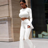 Solid Color Ruffles Long Sleeve Pleated Slim Trousers Sets