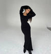 Backless Slim Fit Lace-Up Woolen Bell Sleeve Dress