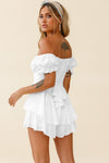 Solid Color Off-Shoulder Ruffle Sleeve Romper